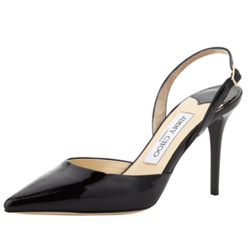 Jimmy Choo Tilly Black Leather Slingback Pump, Black Size 39.5